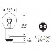 OSP BAY15D G25 DF: BAY15D 15mm diameter double contact bulb base with offset pins, double filament and 25mm diameter glass (G25) from £0.01 each